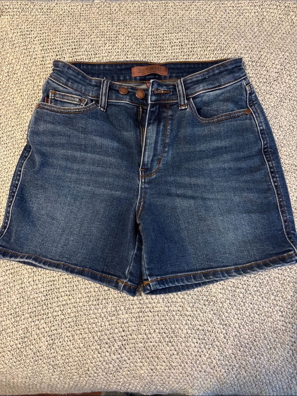 Judy Blue Double-Button Mid-Rise Blue Denim Shorts